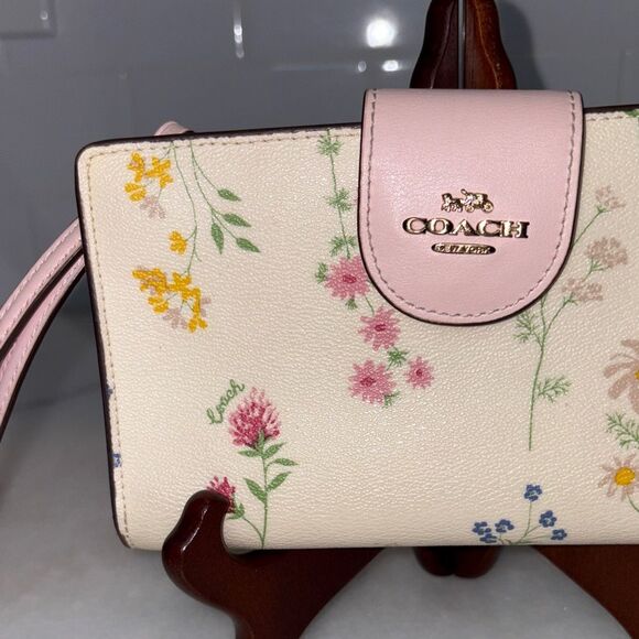 Coach Wallet Wristlet Floral Wildflower Saffiano Leather Phone Case Clutch Pink - Picture 3 of 16